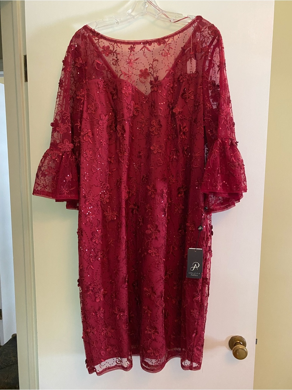 Adrianna Papell Floral Embroidered Burgundy Midi Dress